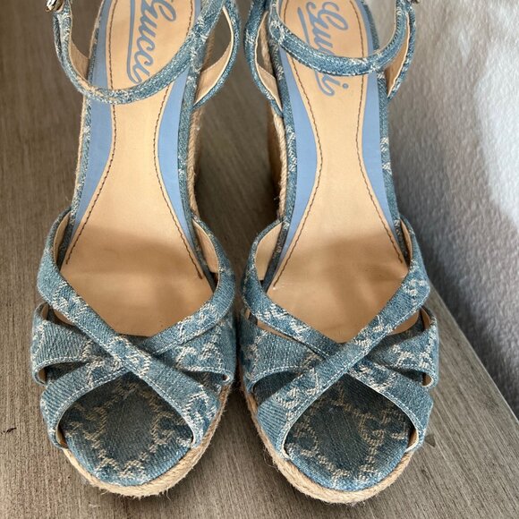 GUCCI Denim GG Espadrille Wedge Sandals – Style 291098 - Picture 3 of 12